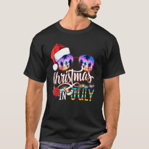 Christmas In July Santa Hat Sunglasses Hawaii Summ T-Shirt