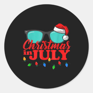 Christmas In July Santa Hat Sunglasses Summer Cele Classic Round Sticker