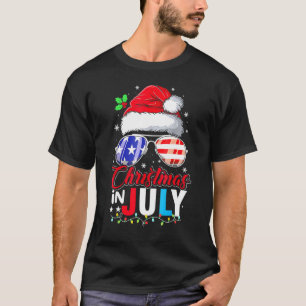 Christmas In July Santa Hat Sunglasses Summer Cele T-Shirt