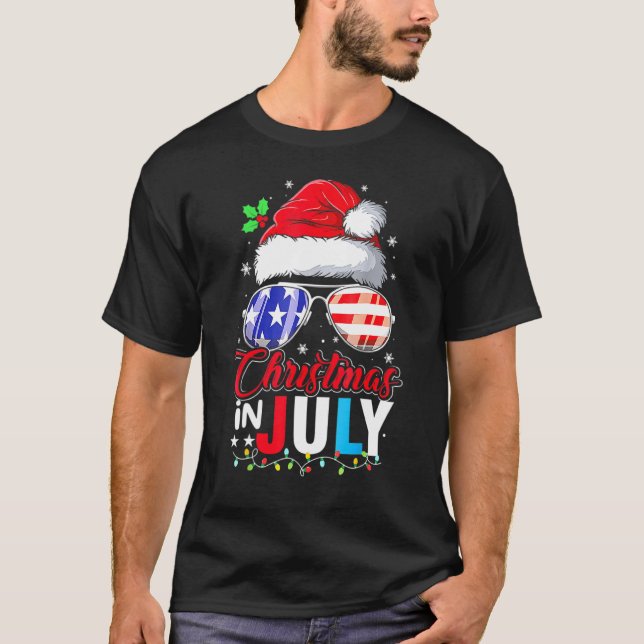 Christmas In July Santa Hat Sunglasses Summer Cele T-Shirt (Front)