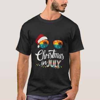 Christmas In July Santa Hat Sunglasses Summer Cele T-Shirt