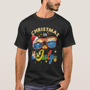 Christmas In July Santa Hat Sunglasses Summer Cele T-Shirt