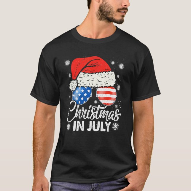 Christmas In July Santa Hat Sunglasses Summer Cele T-Shirt (Front)