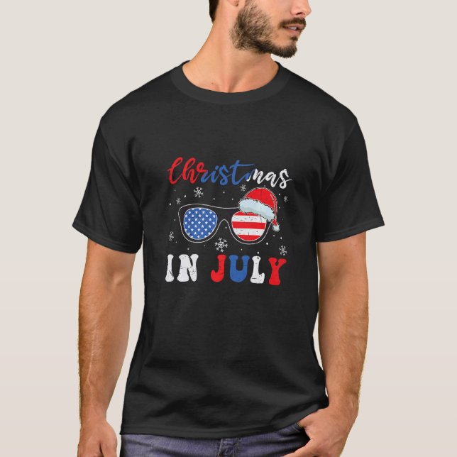 Christmas In July Santa Hat Sunglasses Summer Cele T-Shirt (Front)