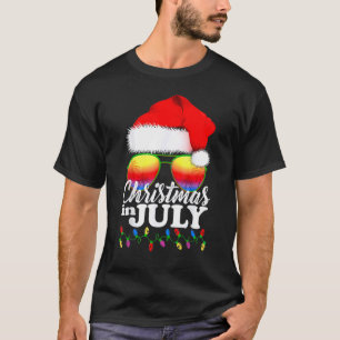 Christmas In July Santa Hat Sunglasses Summer Cele T-Shirt