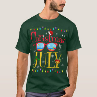 Christmas in July Santa Hat Sunglasses Summer Gift T-Shirt