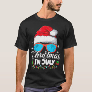 Christmas In July Santa Hat Sunglasses Summer T-Shirt