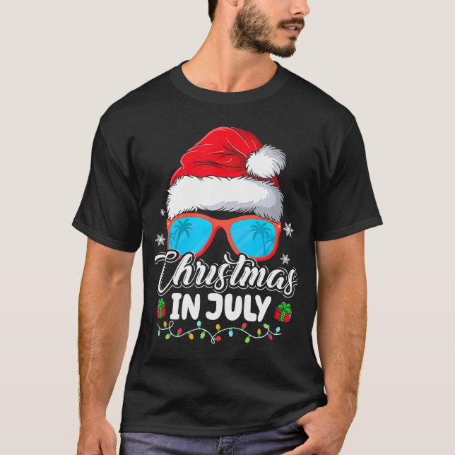 Christmas In July Santa Hat Sunglasses Summer T-Shirt (Front)