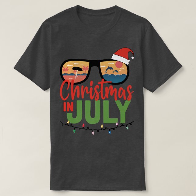 Christmas In July Santa Hat Sunglasses Summer Vaca T-Shirt (Design Front)