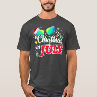 Christmas in July Santa Hat Sunglasses Summer Vaca T-Shirt