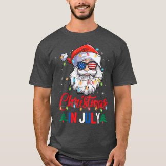 Christmas In July Santa Hat Sunglasses Usa Flag Su T-Shirt