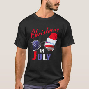 Christmas In July Santa Hat Sunglasses Usa Flag Su T-Shirt