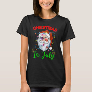 Christmas In July Santa Hat Sunglasses Usa Flag Su T-Shirt