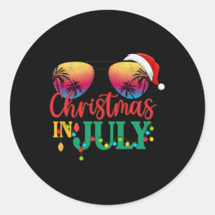 Christmas In July Santa Hat Sungles Beach Sunset S Classic Round Sticker