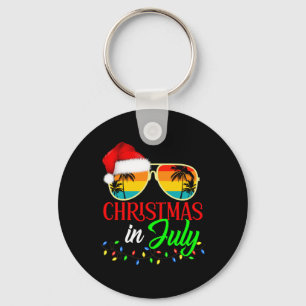 Christmas In July Santa Hat Sungles Summer Vacatio Key Ring