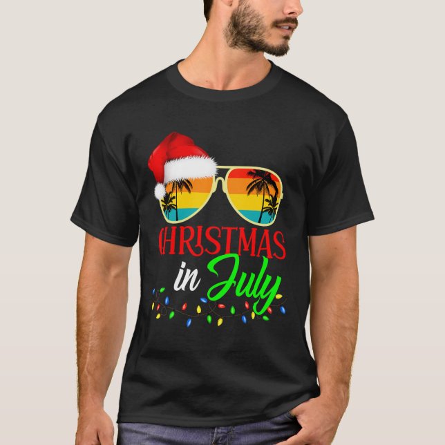 Christmas In July Santa Hat Sungles Summer Vacatio T-Shirt (Front)