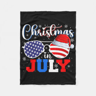 Christmas In July Santa Hat Sungles Usa Flag 4th O Fleece Blanket