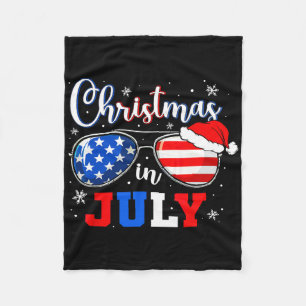 Christmas In July Santa Hat Sungles Usa Flag 4th O Fleece Blanket