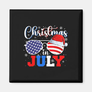 Christmas In July Santa Hat Sungles Usa Flag 4th O Magnet