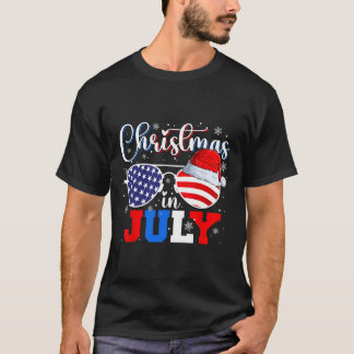 Christmas In July Santa Hat Sungles Usa Flag 4th O T-Shirt
