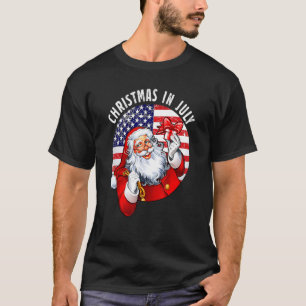 Christmas In July Santa Hat Usa Flag Summer  Party T-Shirt