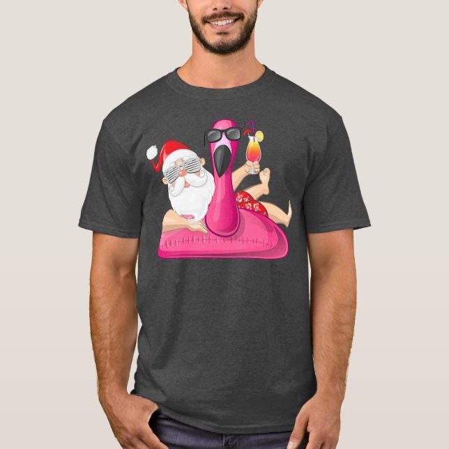 Christmas in July Santa Hawaii Flamingo Summer T-Shirt (Front)