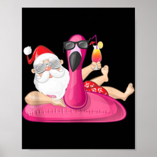 Christmas in July Santa Hawaii Flamingo Summer Vac Poster