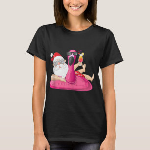 Christmas in July Santa Hawaii Flamingo Summer Vac T-Shirt