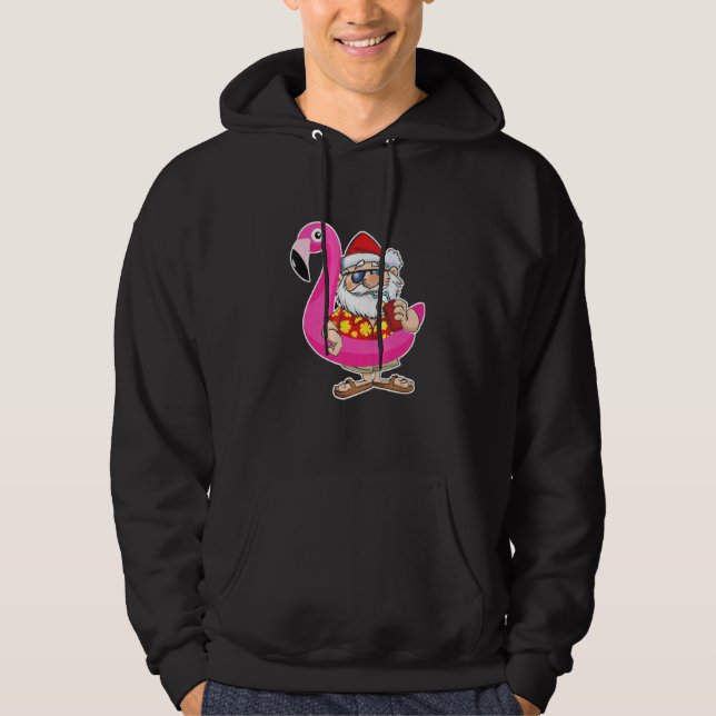 Christmas In July Santa Hawaii Sunglasses Flamingo Hoodie (Front)
