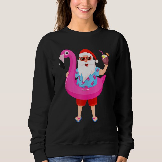 Christmas In July Santa Hawaii Sunglasses Flamingo Sweatshirt (Front)