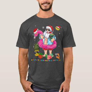 Christmas in July Santa hawaii Sunglasses Flamingo T-Shirt