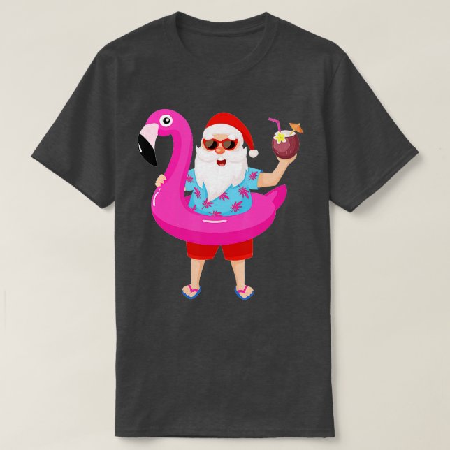 Christmas in July Santa hawaii Sunglasses Flamingo T-Shirt (Design Front)