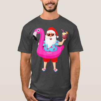 Christmas in July Santa hawaii Sunglasses Flamingo T-Shirt