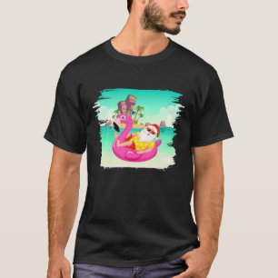 Christmas In July Santa Hawaii Sunglasses Flamingo T-Shirt