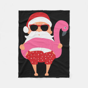 Christmas In July Santa Hawaii Sungles Flamingo Gi Fleece Blanket