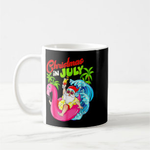 Christmas In July Santa Hawaiian Flamingo Summer Coffee Mug