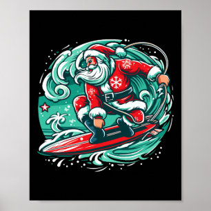 Christmas In July Santa Hawaiian Summer Surf Surfi Poster