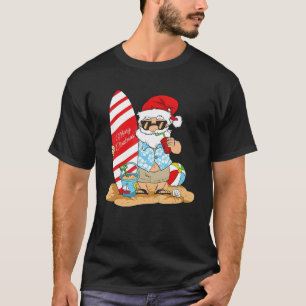 Christmas In July Santa Hawaiian Summer Surf Surfi T-Shirt