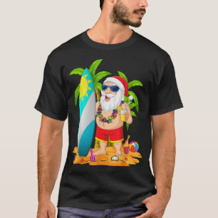 Christmas in July Santa Hawaiian Summer Surf Surfi T-Shirt