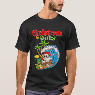 Christmas in July Santa Hawaiian Summer Surf Surfi T-Shirt