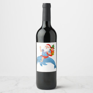 Christmas in July Santa Hawaiian Summer Surf Surfi Wine Label