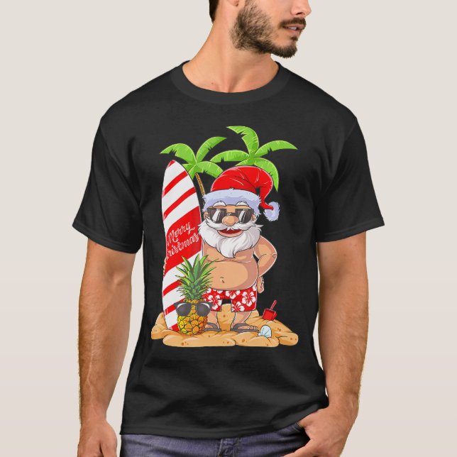 Christmas in July Santa Hawaiian Summer Surf T-Shirt (Front)