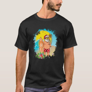 Christmas In July Santa Hawaiian Summer Surfing Su T-Shirt