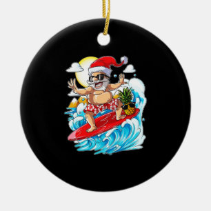 Christmas in July Santa Hawaiian Surfing Ceramic Ornament