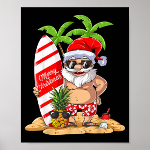 Christmas in July Santa Hawaiian Surfing Gifts Poster