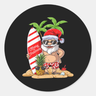 Christmas In July Santa Hawaiian Surfing Gifts Sum Classic Round Sticker
