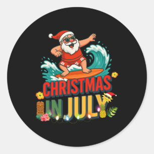 Christmas In July Santa Hawaiian Surfing Gifts Sum Classic Round Sticker