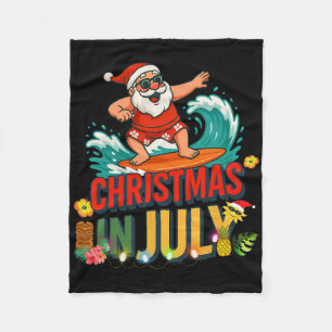 Christmas In July Santa Hawaiian Surfing Gifts Sum Fleece Blanket