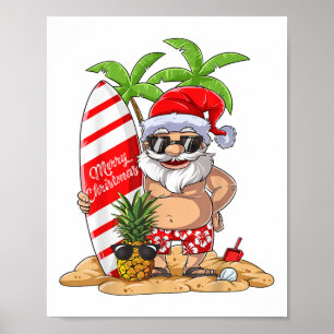 Christmas In July Santa Hawaiian Surfing Gifts Sum Poster
