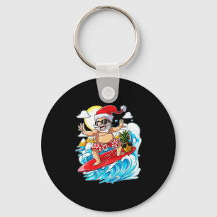 Christmas in July Santa Hawaiian Surfing Key Ring